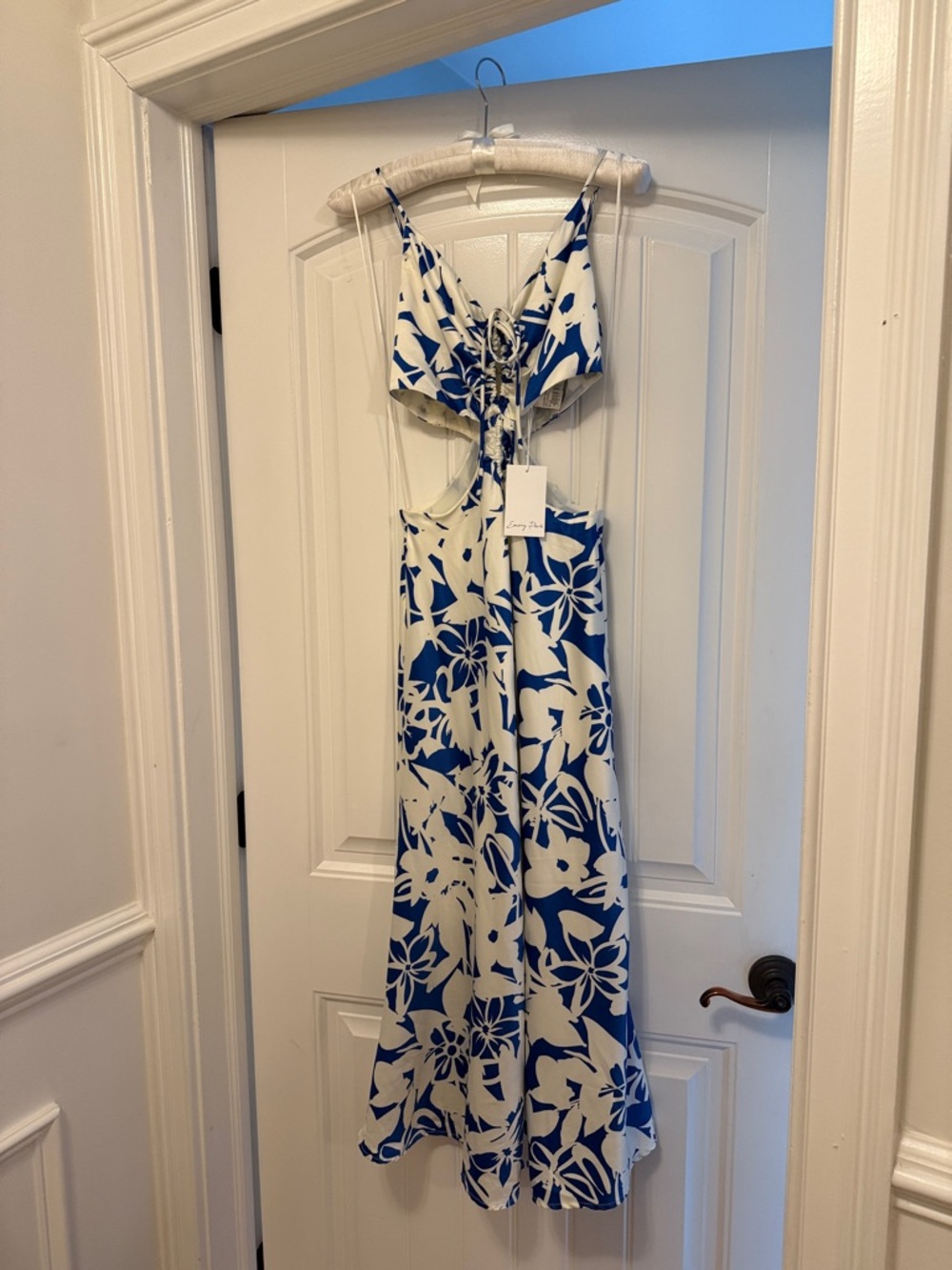 New WIth Tags emory park Blue and White Floral Cutout Maxi Dress